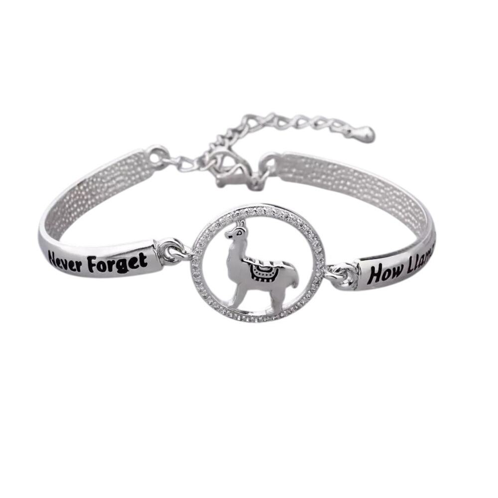 1784"Never Forget How Llamazing You Are" Bangle Llama Gift Alpaca Charm Bracelet